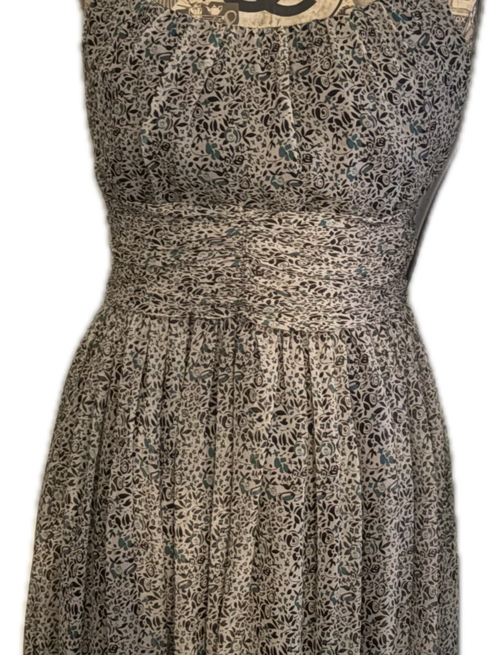Sleeveless Midi Dress in Cream with Black Floral Print